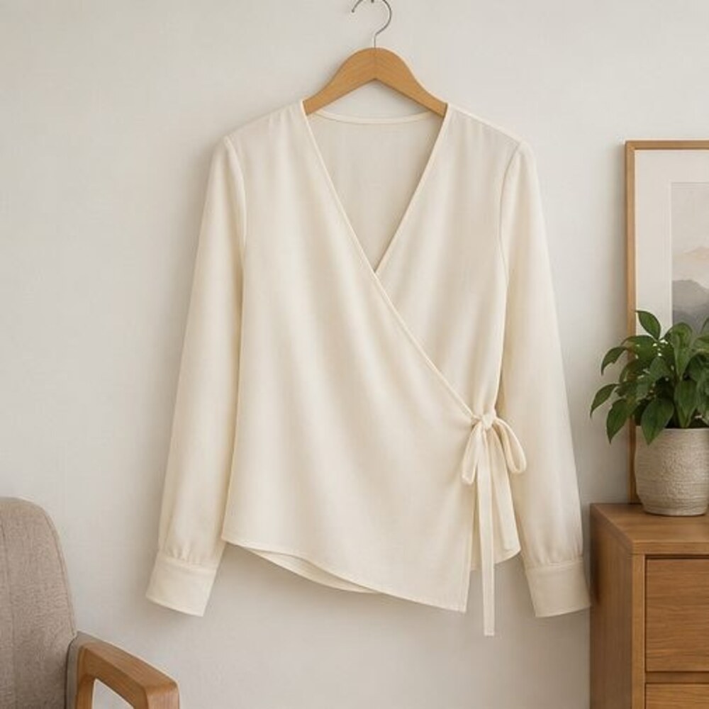 Ivory Wrap Front Blouse